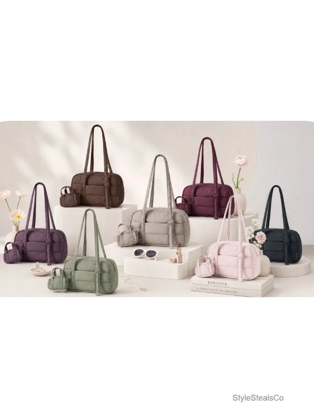 Quilted Puffer Hobo Shoulder Bag Lightweight Small Tote Handbag